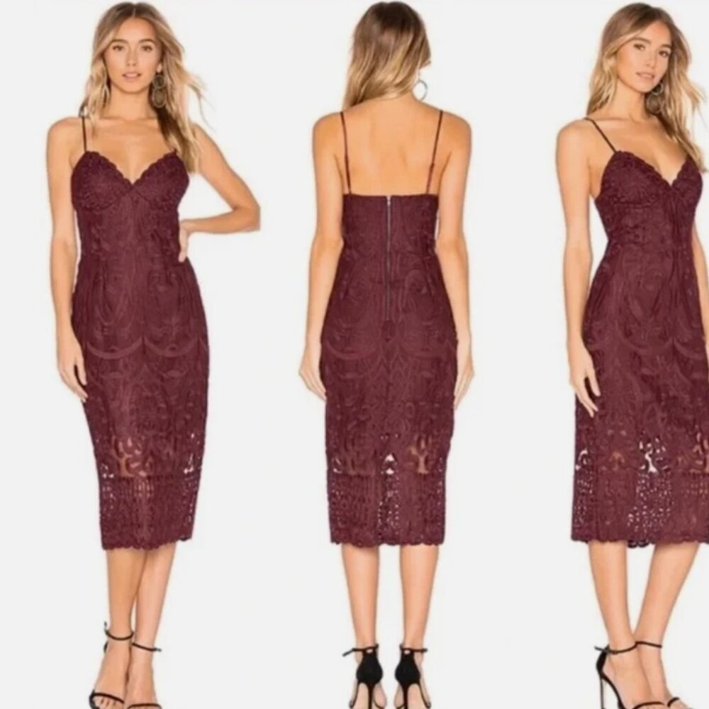 Bardot Gia Sleeveless Sweetheart Neck Bodycon Lace Dress Wine Women's US 4/XS